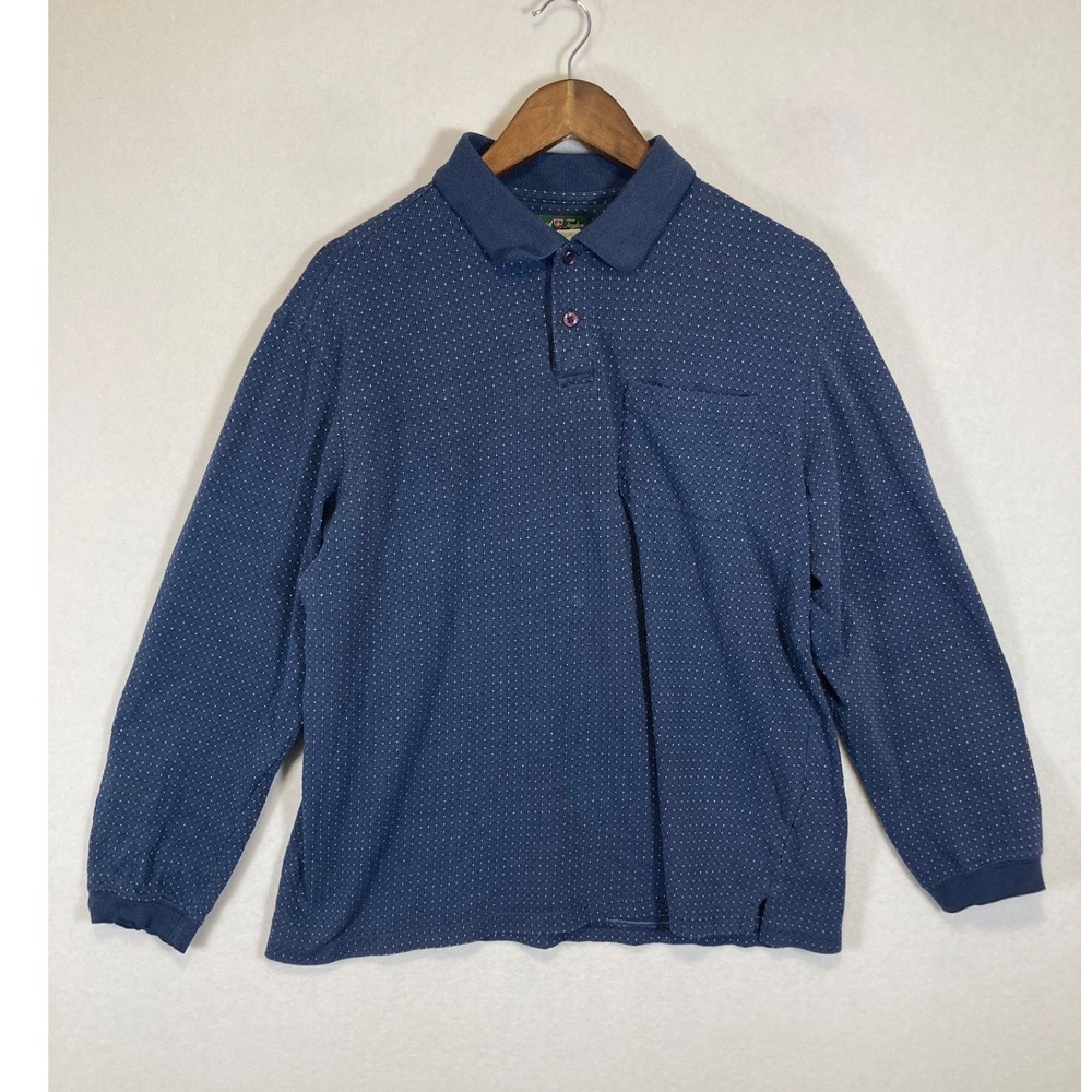 Classic David Taylor Mens Large Blue Geometric Long Sleeve Pocket‎ Polo Shirt
